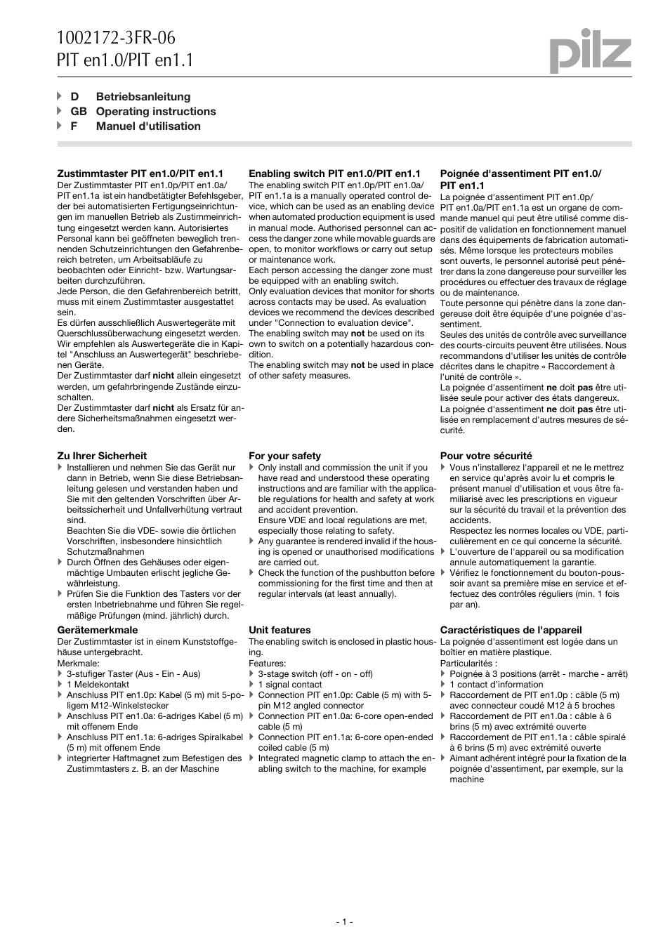 Pilz PIT en1.0 holder User Manual | 4 pages