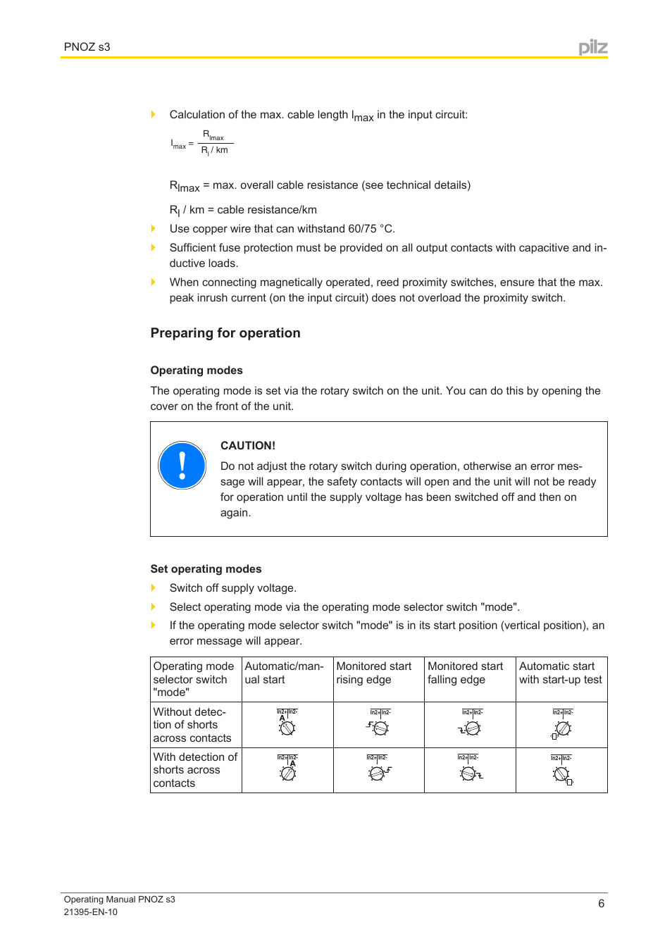 Preparing for operation, Operating modes, Set operating modes | Pilz PNOZ s3 C 24VDC 2 n/o User Manual | Page 6 / 17