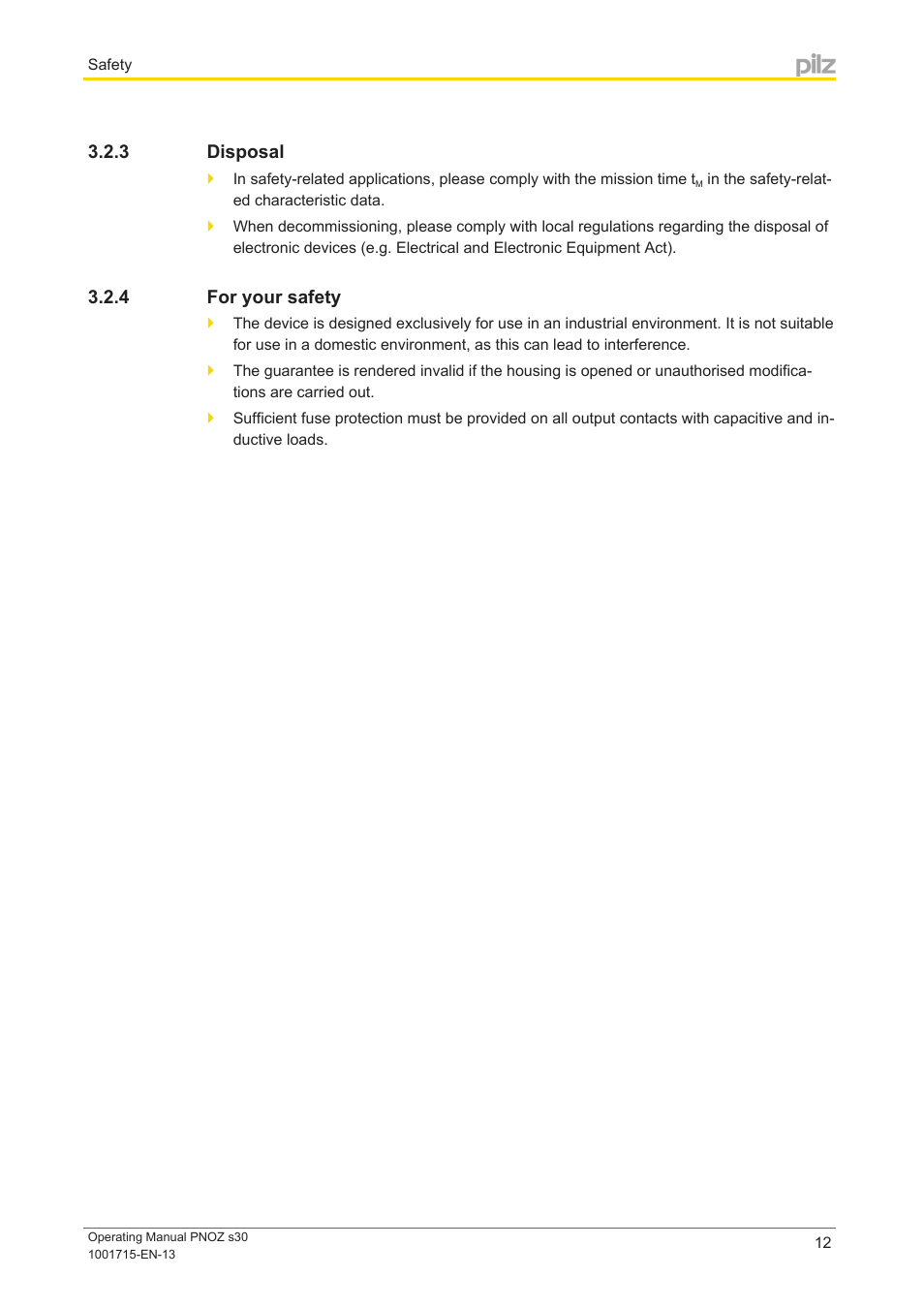 3 disposal, 4 for your safety, Disposal | For your safety | Pilz PNOZ s30 24-240VACDC 2 n/o 2 n/c User Manual | Page 12 / 89