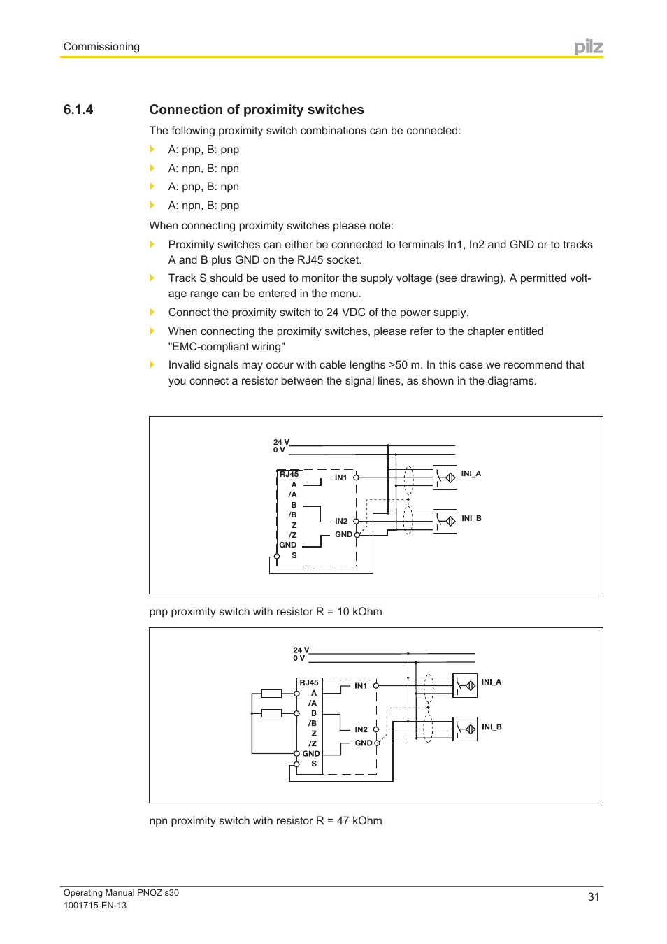 4 connection of proximity switches, Connection of proximity switches | Pilz PNOZ s30 24-240VACDC 2 n/o 2 n/c User Manual | Page 31 / 89
