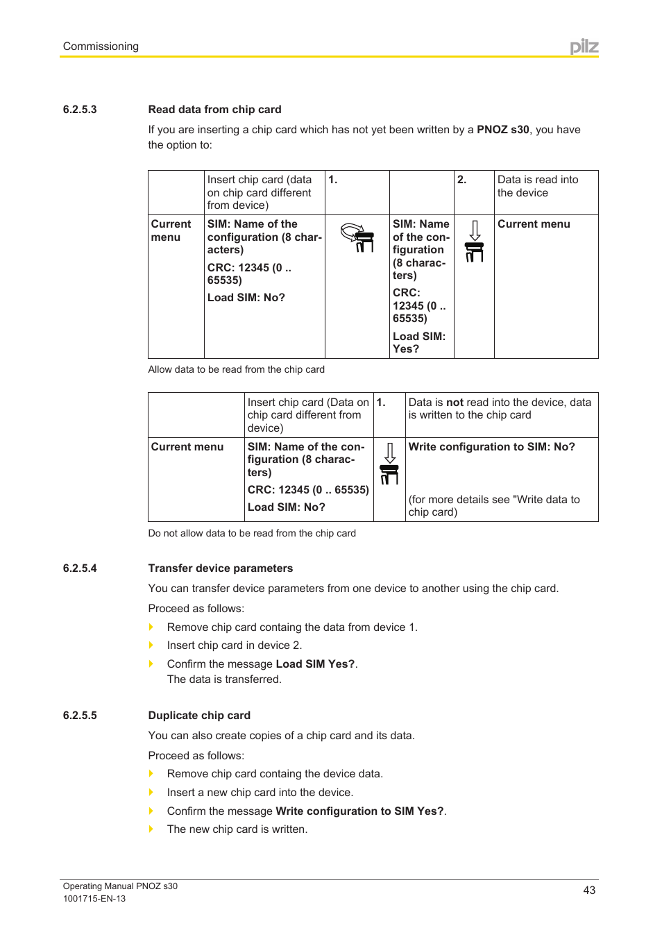 3 read data from chip card, 4 transfer device parameters, 5 duplicate chip card | Pilz PNOZ s30 24-240VACDC 2 n/o 2 n/c User Manual | Page 43 / 89