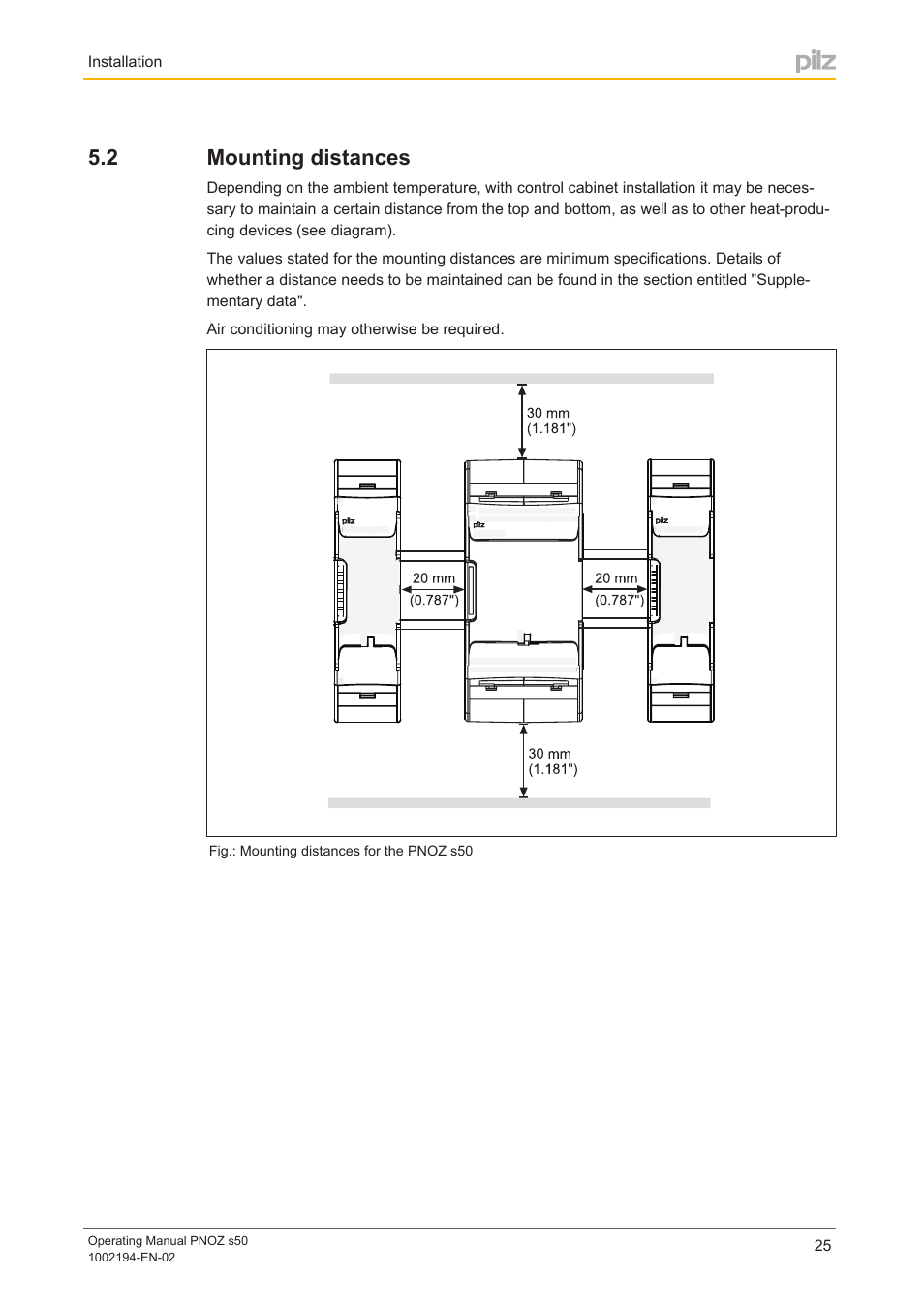 2 mounting distances, Mounting distances | Pilz PNOZ s50 C User Manual | Page 25 / 69