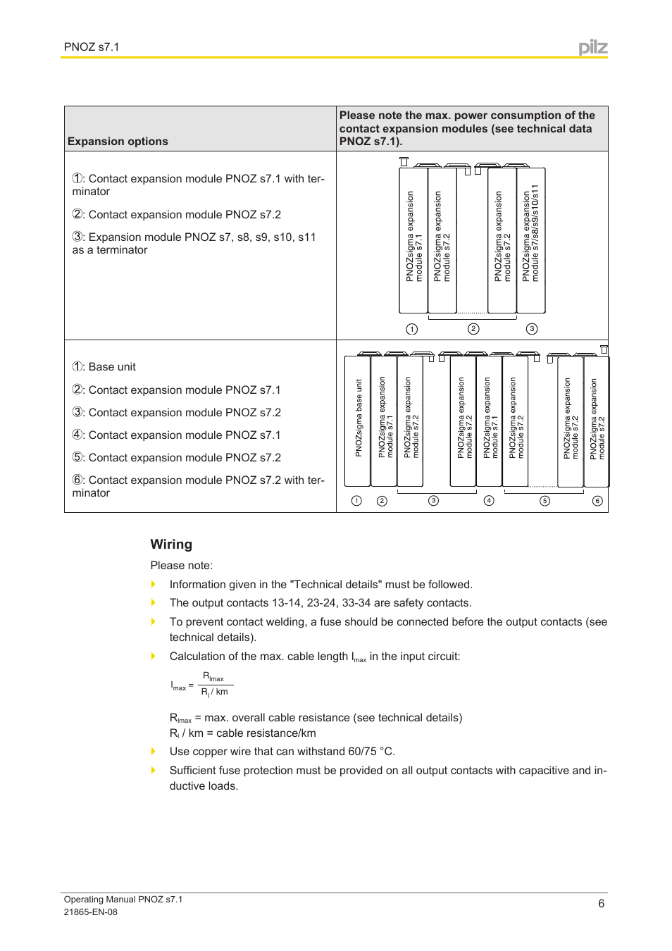 Wiring | Pilz PNOZ s7.1 C 24VDC 3 n/o 1 n/c cascade User Manual | Page 6 / 14