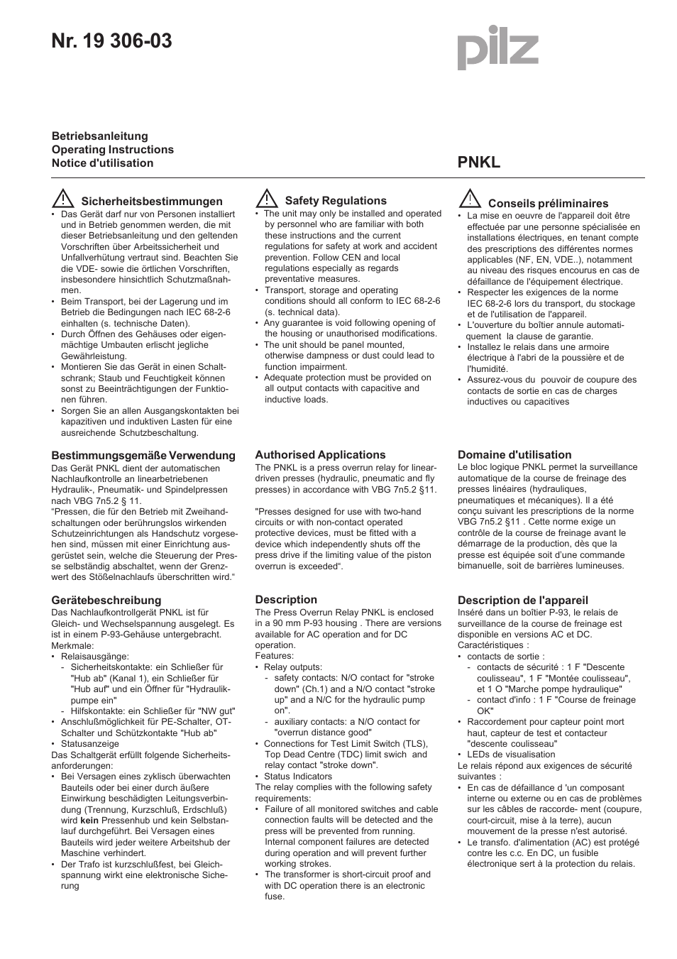 Pilz PNKL 230VAC/24VDC User Manual | 8 pages