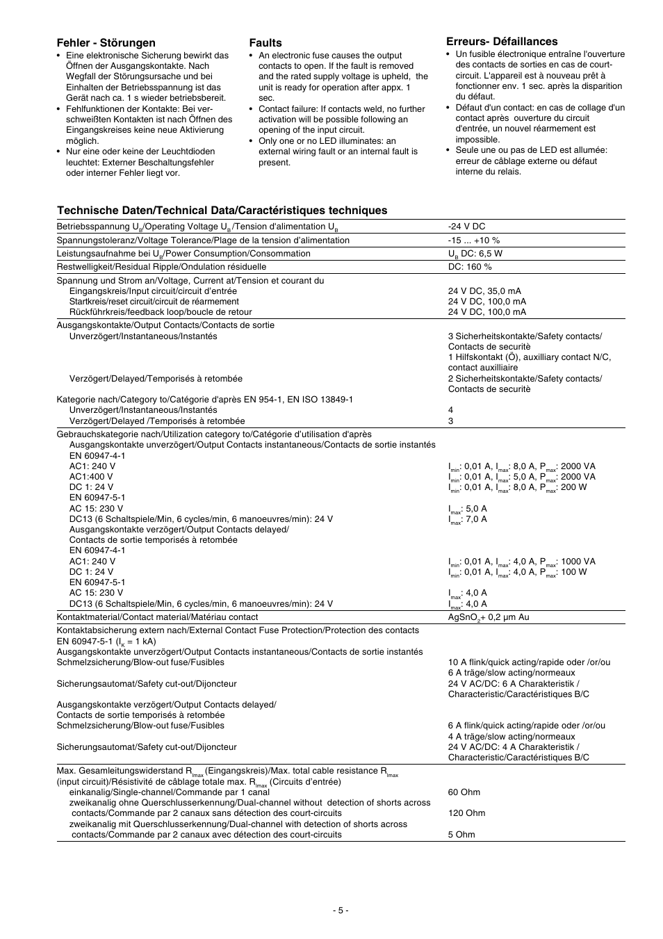 Fehler - störungen, Faults, Erreurs- défaillances | Pilz PNOZ 2VJ 24VDC 3n/o 1n/c 2n/o t User Manual | Page 5 / 8