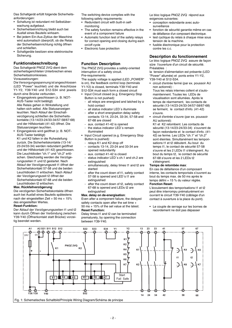 Funktionsbeschreibung, Function description, Description du fonctionnement | Pilz PNOZ 2VQ 24VDC 3n/o 1n/c 2n/o t User Manual | Page 2 / 8