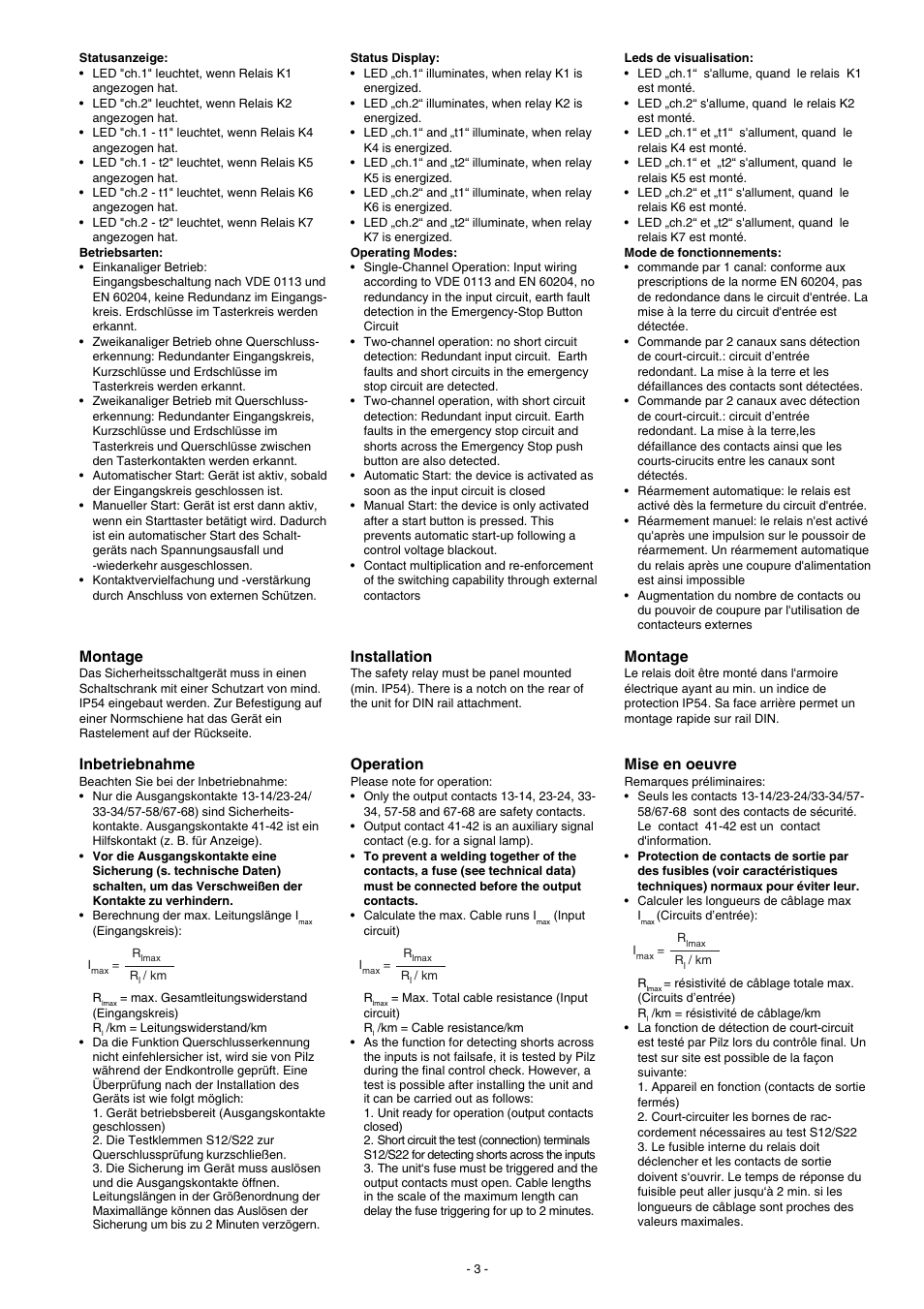 Montage, Inbetriebnahme, Installation | Operation, Mise en oeuvre | Pilz PNOZ 2VQ 24VDC 3n/o 1n/c 2n/o t User Manual | Page 3 / 8