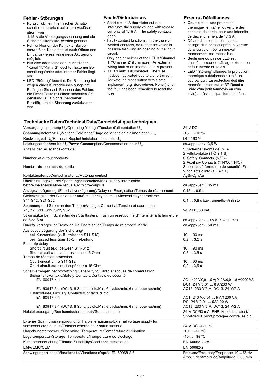 Fehler - störungen, Faults/disturbances, Erreurs - défaillances | Pilz PNOZ 15 24VDC 3n/o 1n/o 1n/c User Manual | Page 5 / 8