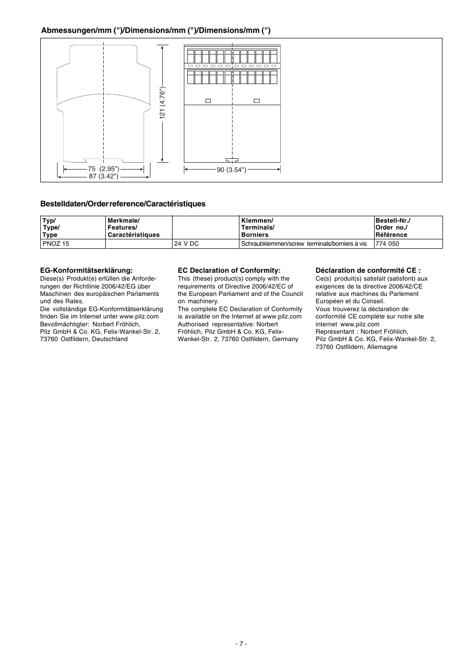 Pilz PNOZ 15 24VDC 3n/o 1n/o 1n/c User Manual | Page 7 / 8