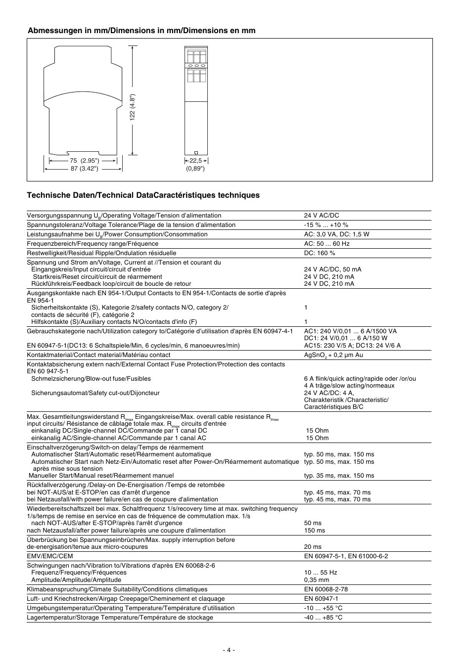 Pilz PNOZ X7.1 24VAC/DC 1n/o 1n/c User Manual | Page 4 / 8