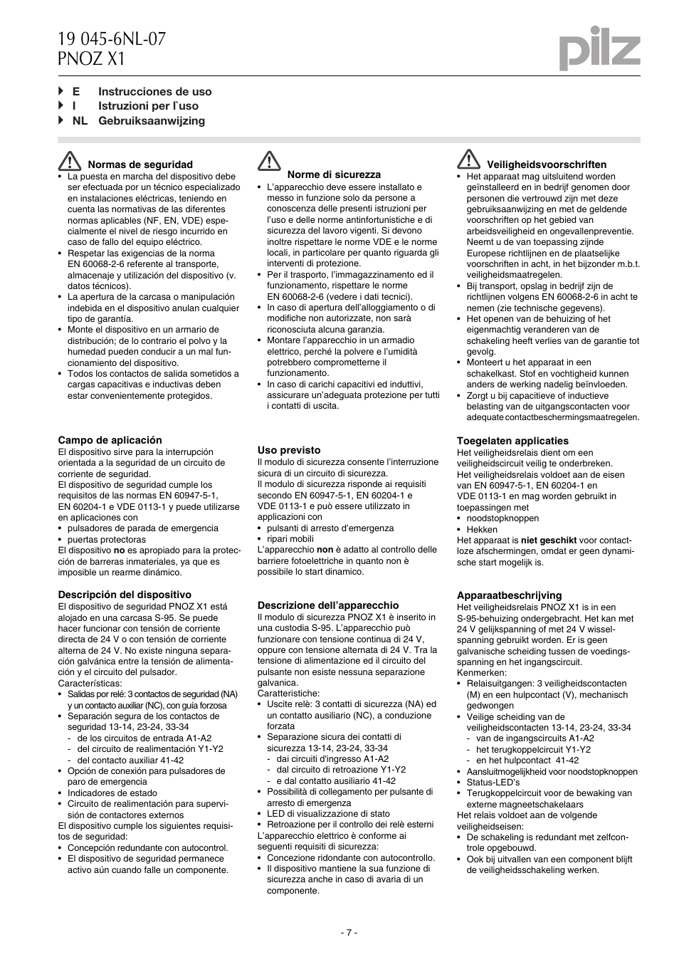 Pilz PNOZ X1 24VAC/DC 3n/o 1n/c User Manual | Page 7 / 12
