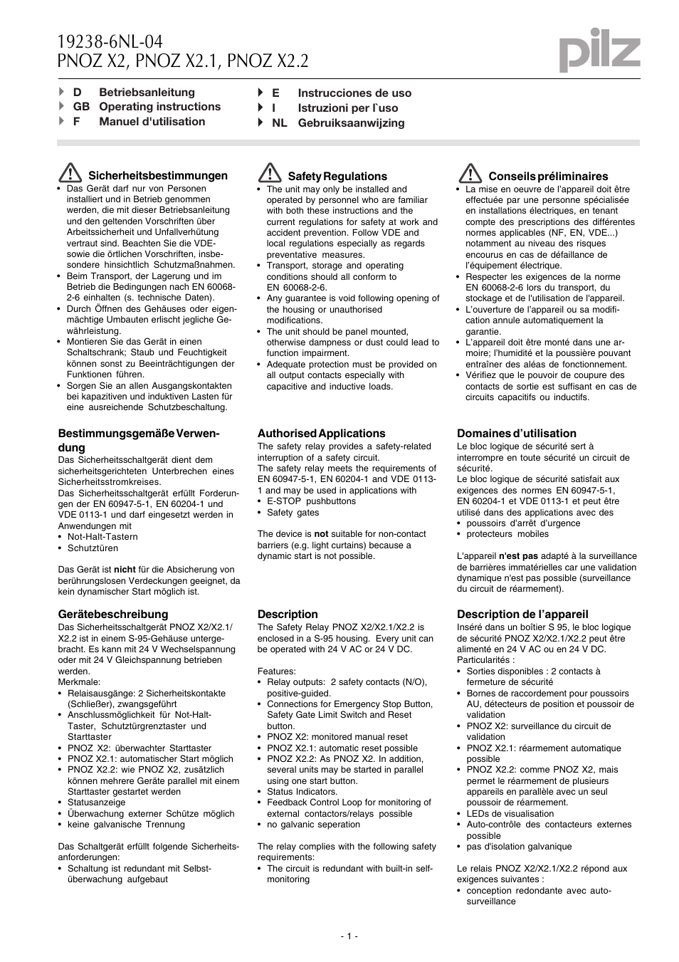 Pilz PNOZ X2.2 24VAC/DC 2n/o User Manual | 16 pages