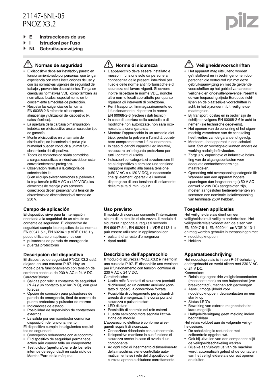 Pilz PNOZ X3.2 230VAC 24VDC 3n/o 1n/c 1so User Manual | Page 11 / 20