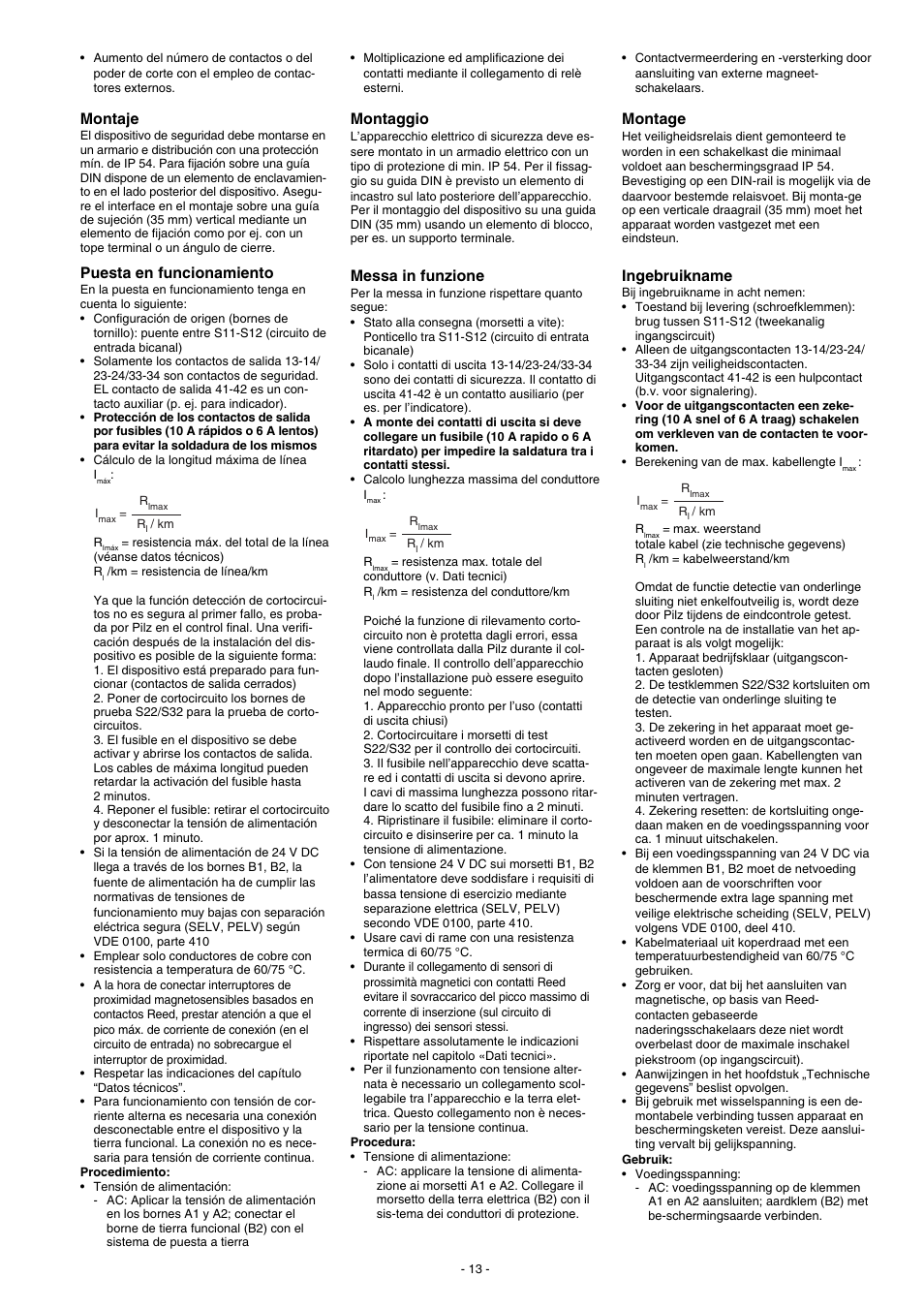 Montaje, Puesta en funcionamiento, Montaggio | Messa in funzione, Montage, Ingebruikname | Pilz PNOZ X3.2 230VAC 24VDC 3n/o 1n/c 1so User Manual | Page 13 / 20