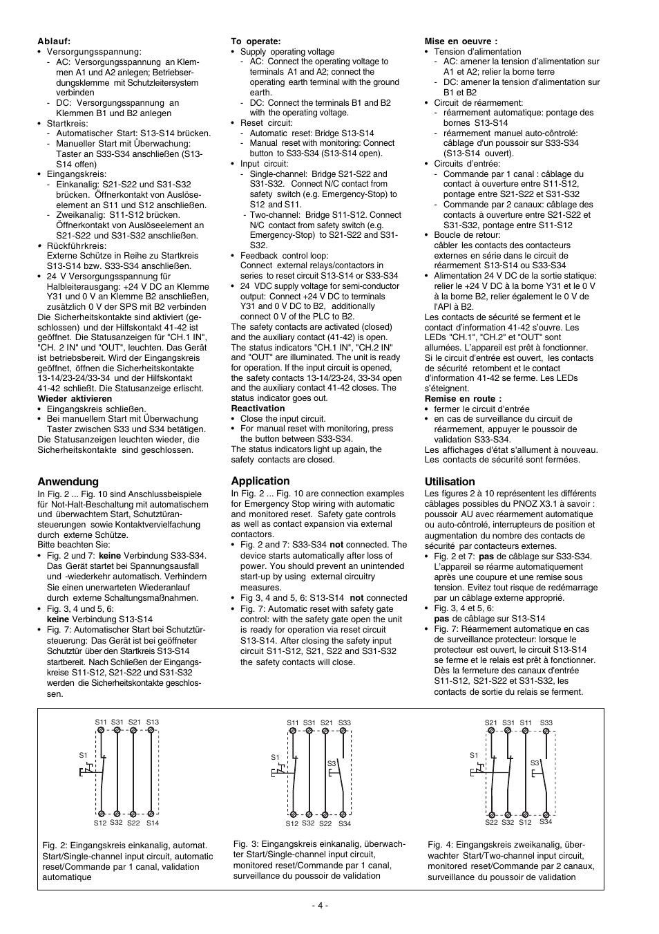 Utilisation, Application, Anwendung | Pilz PNOZ X3.1 240VAC 24VDC 3n/o 1n/c 1so User Manual | Page 4 / 20