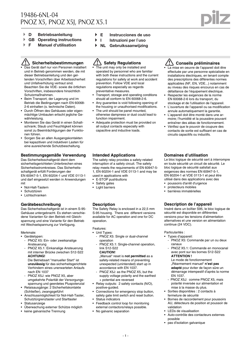 Pilz PNOZ X5 12VDC 2n/o User Manual | 16 pages