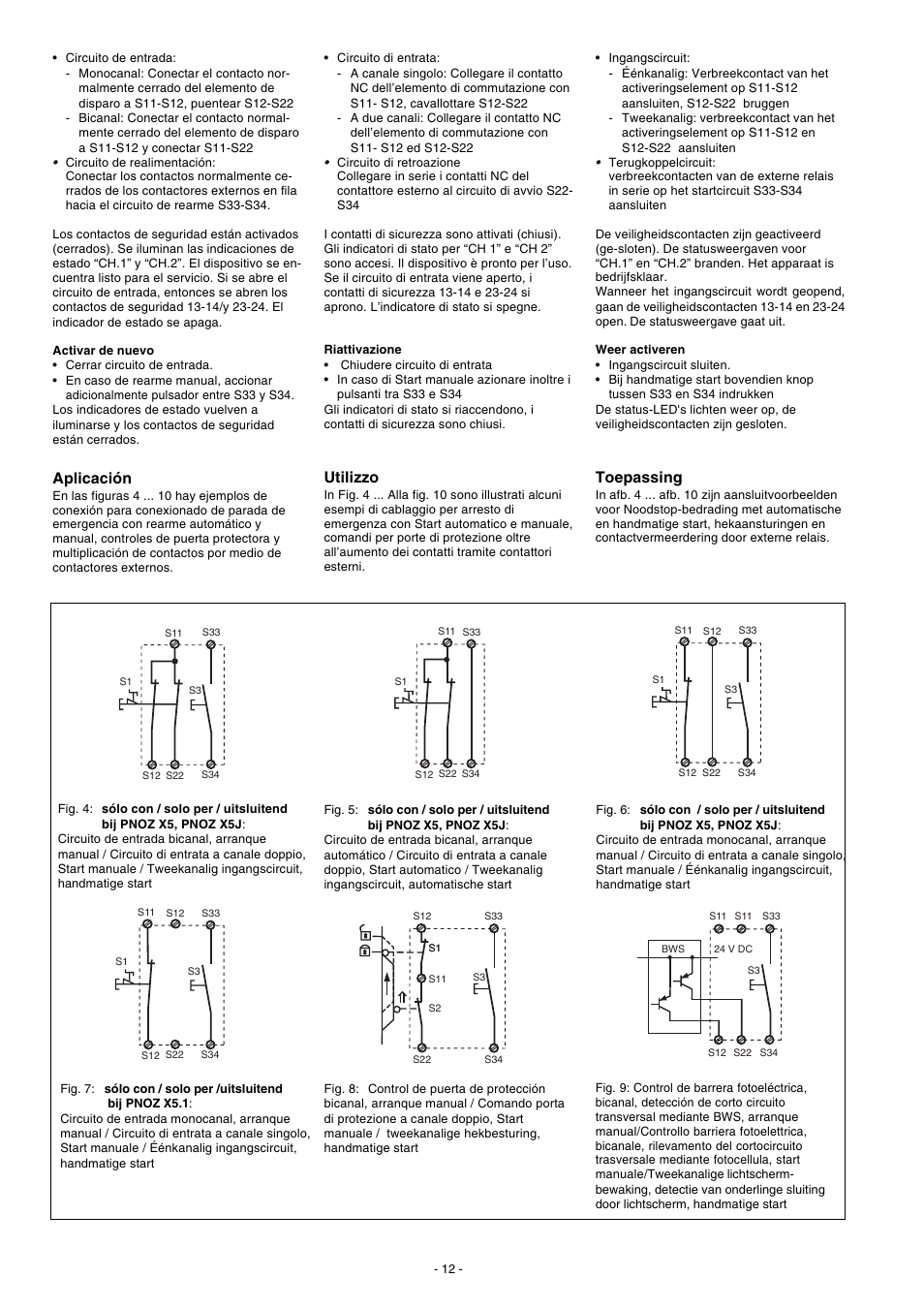 Aplicación, Utilizzo, Toepassing | Pilz PNOZ X5 12VDC 2n/o User Manual | Page 12 / 16