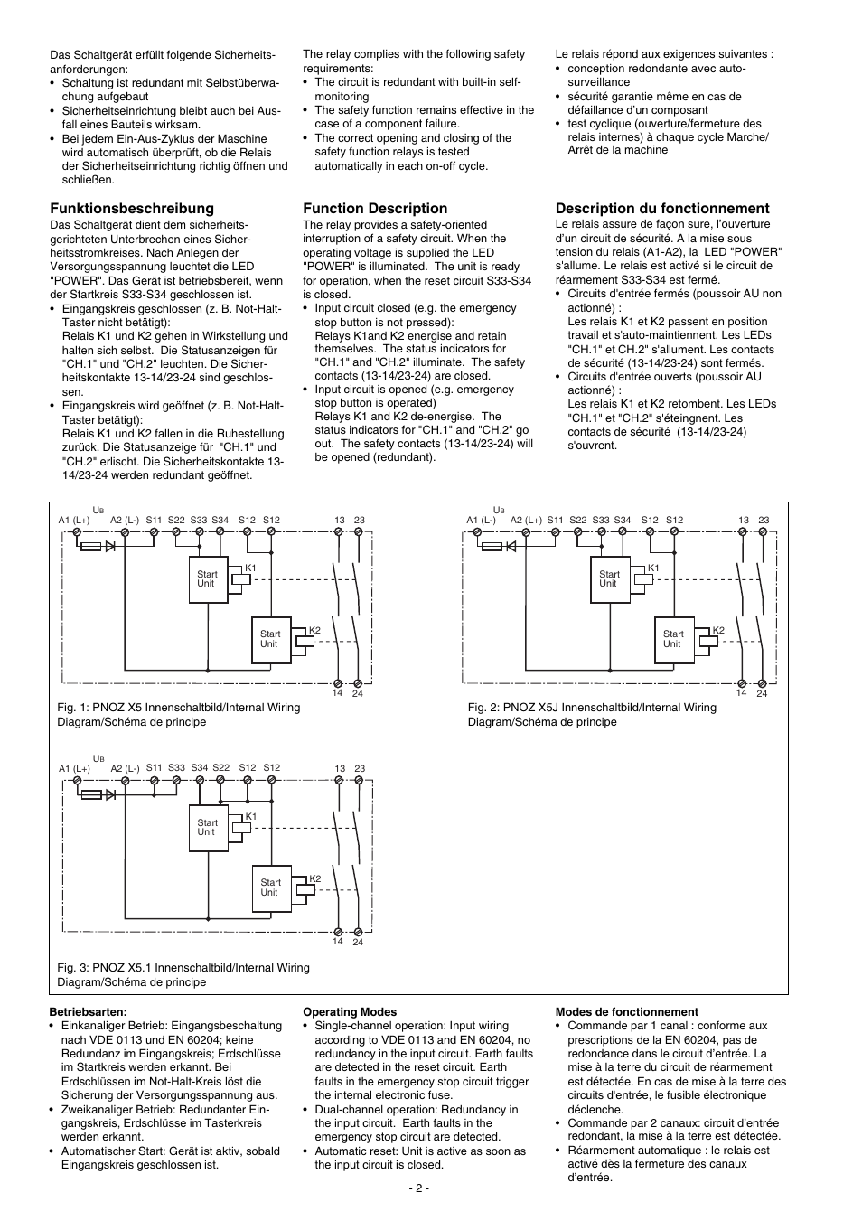 Funktionsbeschreibung, Description du fonctionnement, Function description | Pilz PNOZ X5 12VDC 2n/o User Manual | Page 2 / 16