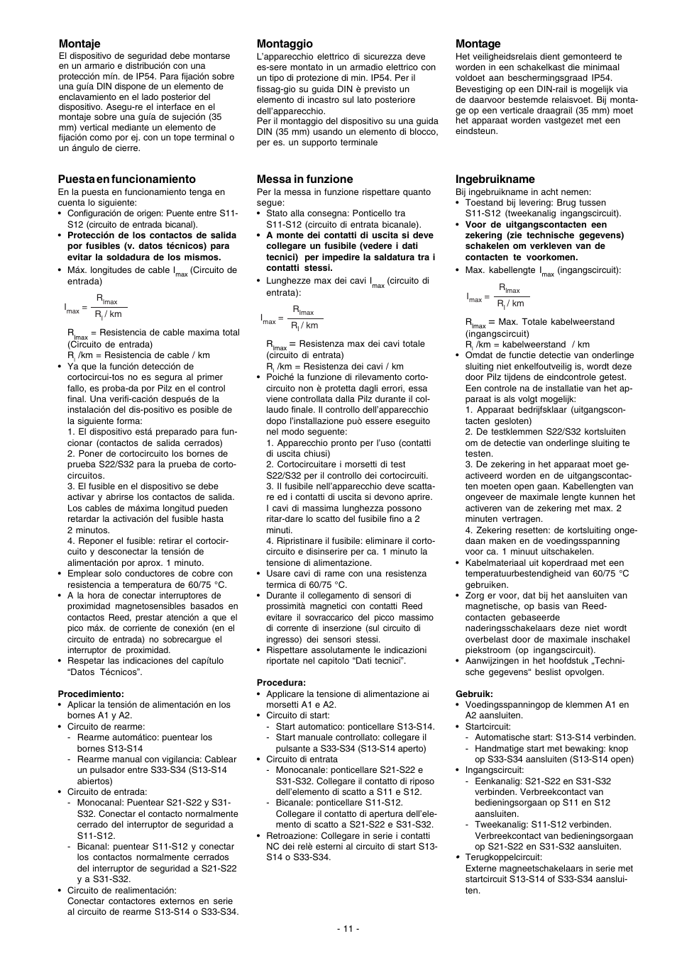 Montaje, Puesta en funcionamiento, Montaggio | Messa in funzione, Montage, Ingebruikname | Pilz PNOZ X13 24VDC 5n/o 1n/c User Manual | Page 11 / 16