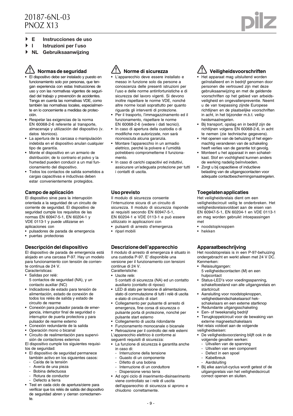 Pilz PNOZ X13 24VDC 5n/o 1n/c User Manual | Page 9 / 16