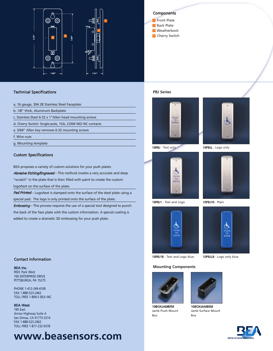 BEA Jamb Style PBJ Series User Manual | Page 2 / 2