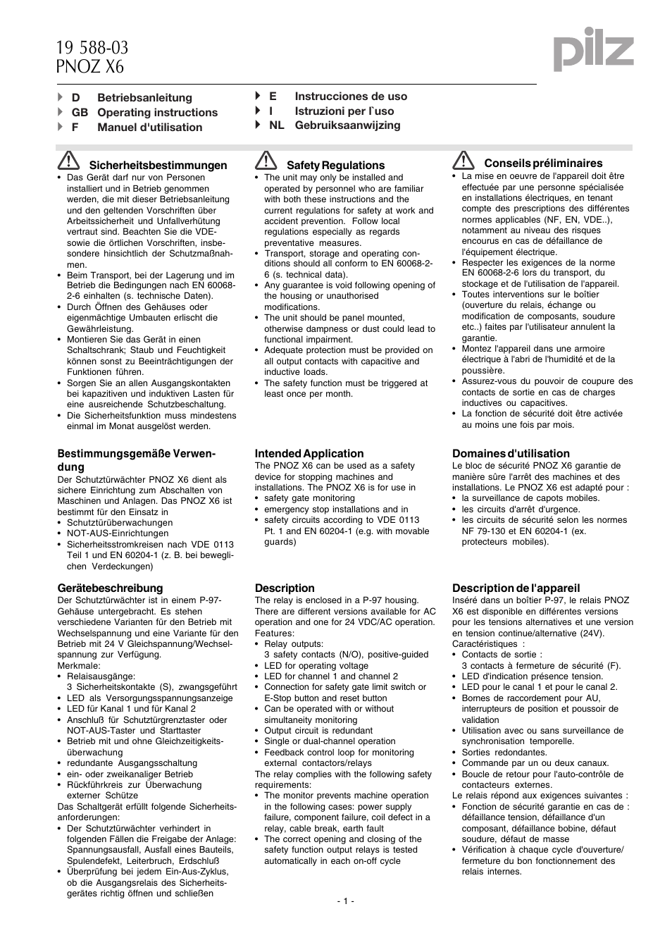 Pilz PNOZ X6 24VAC 24VDC 3n/o User Manual | 16 pages