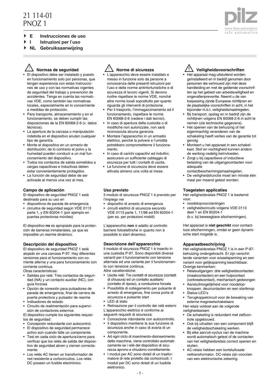 Pilz PNOZ 1 24VDC 3n/o 1n/c User Manual | Page 7 / 12