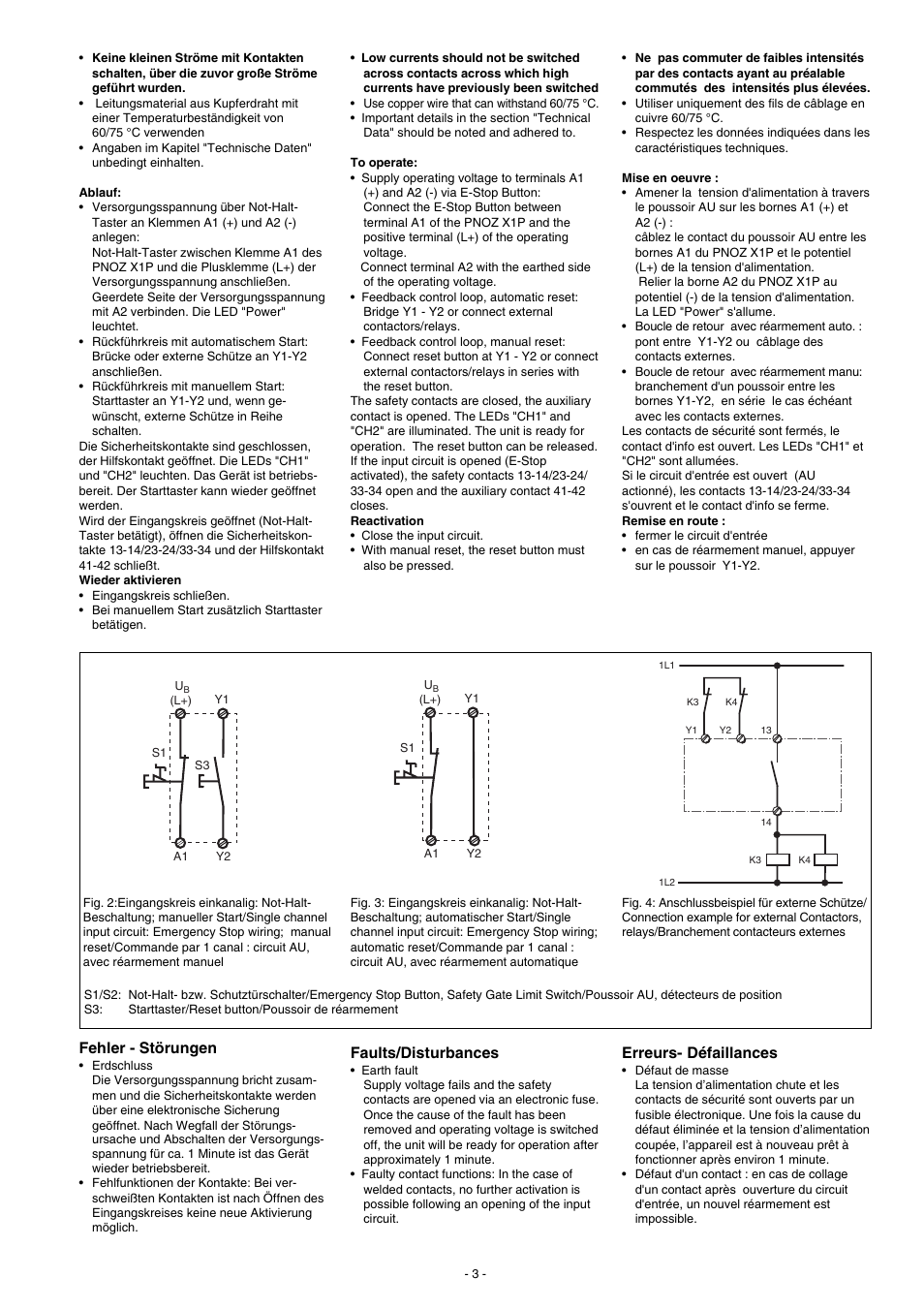 Faults/disturbances, Fehler - störungen, Erreurs- défaillances | Pilz PNOZ X1P C 24VDC 3n/o 1n/c User Manual | Page 3 / 12