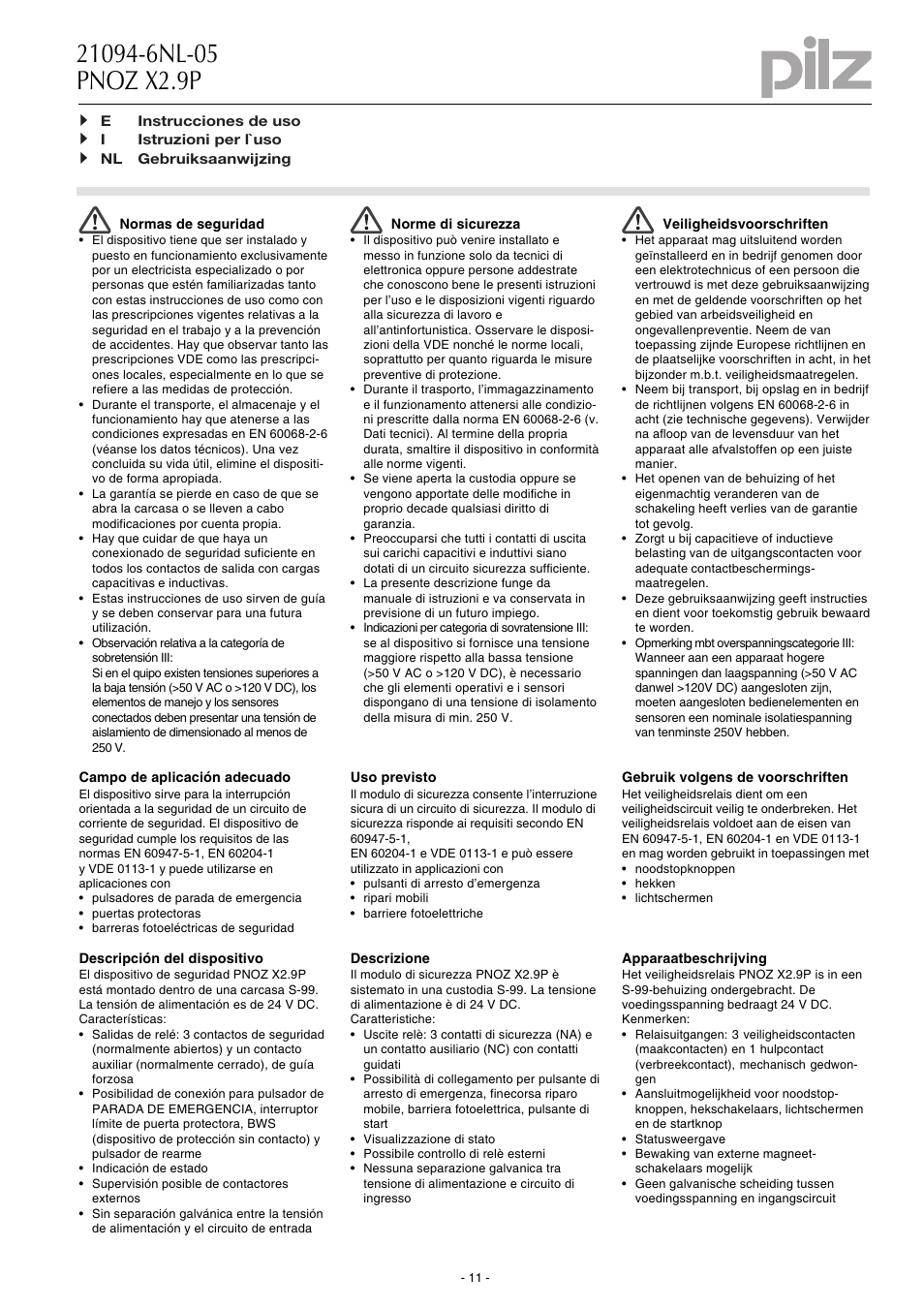 Pilz PNOZ X2.9P C 24VDC 3n/o 1n/c User Manual | Page 11 / 20