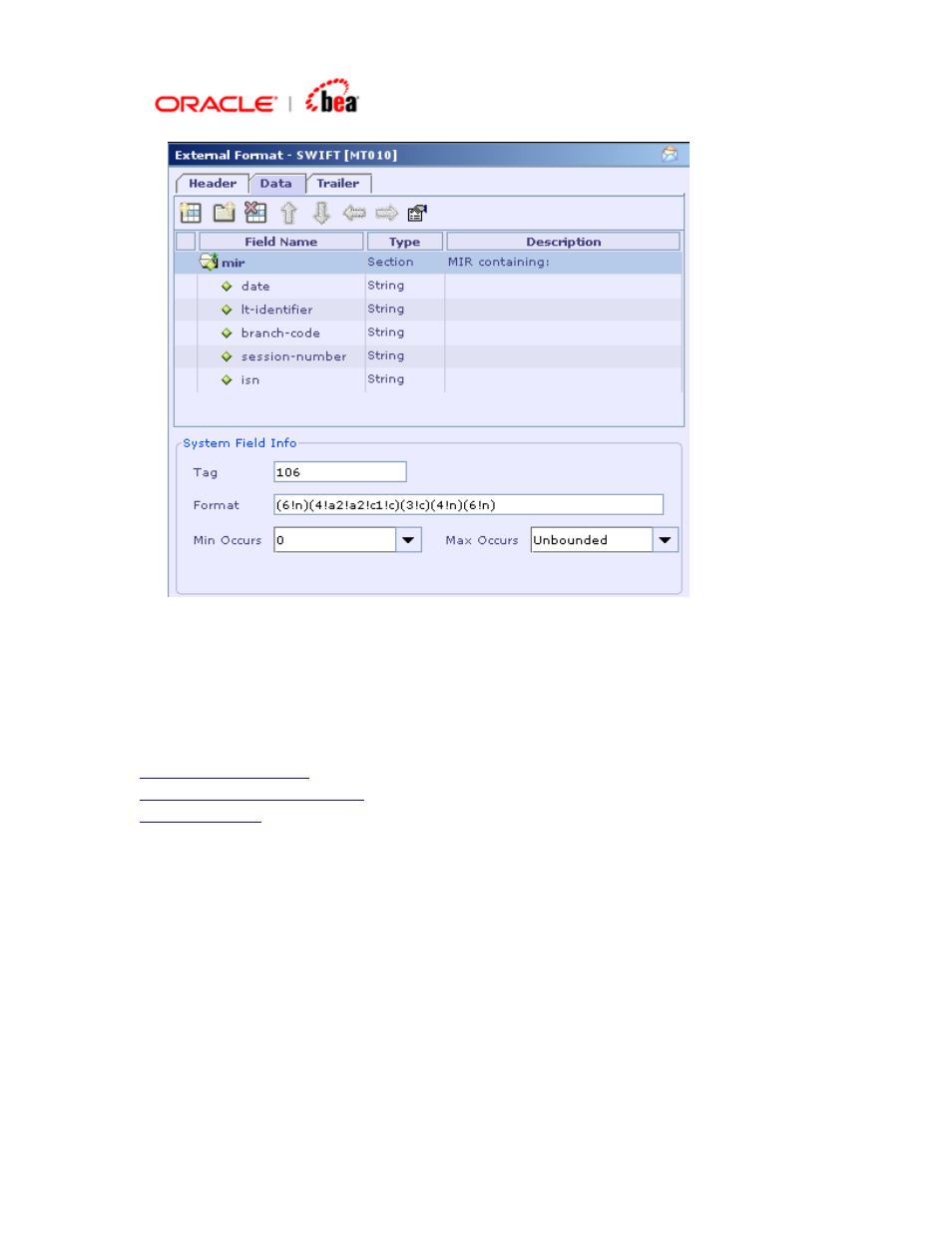 Fields separated by or/and | BEA SWIFT Adapter User Manual | Page 100 / 113