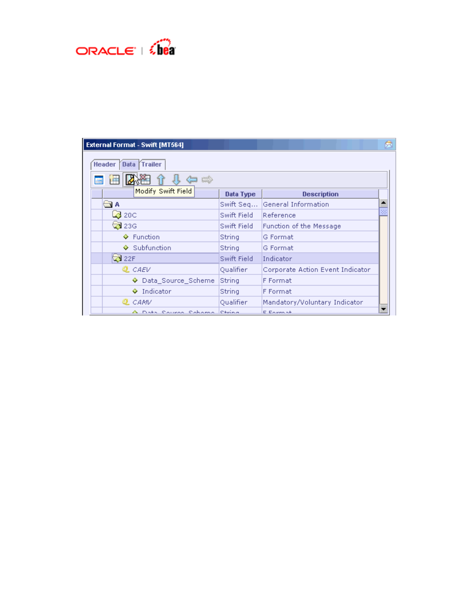 Updating a swift field, Pdating a, Swift | Ield | BEA SWIFT Adapter User Manual | Page 55 / 113