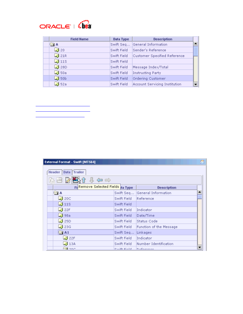 Removing a swift field, Emoving a, Swift | Ield | BEA SWIFT Adapter User Manual | Page 60 / 113