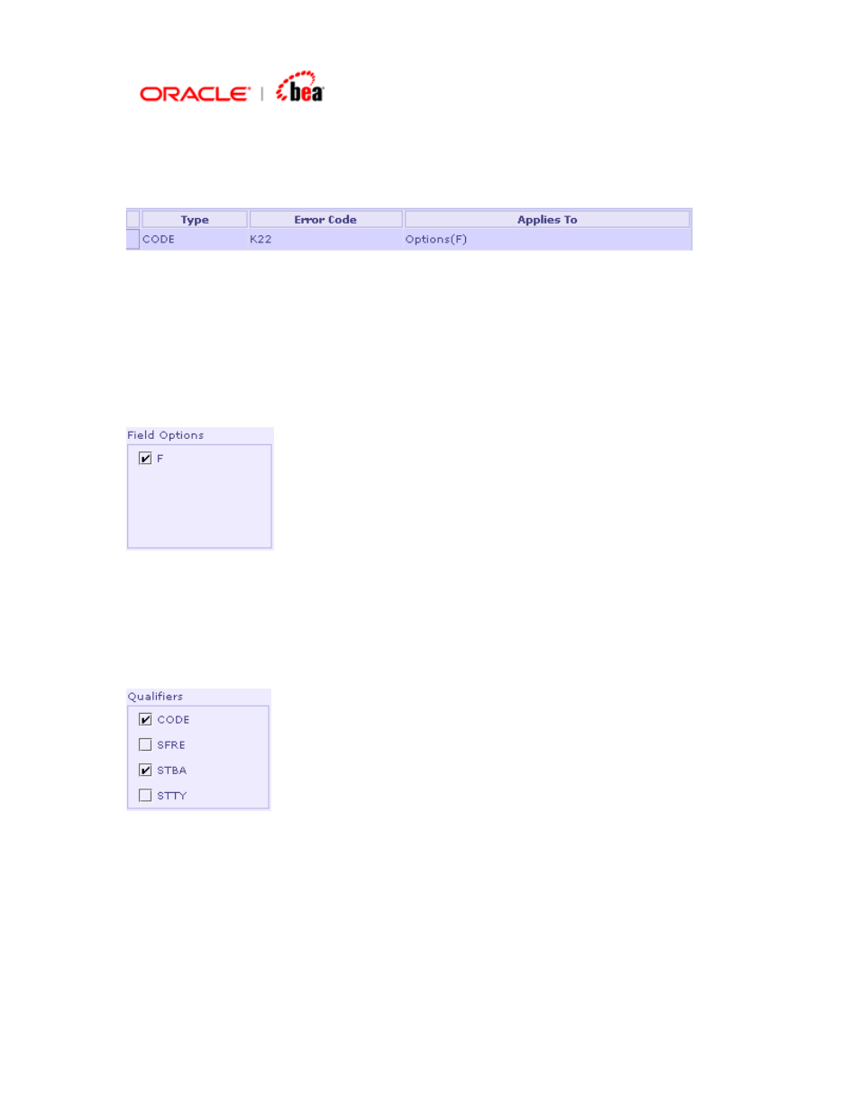 Specifying error code, Specifying field options, Specifying qualifiers | Specifying null field | BEA SWIFT Adapter User Manual | Page 64 / 113