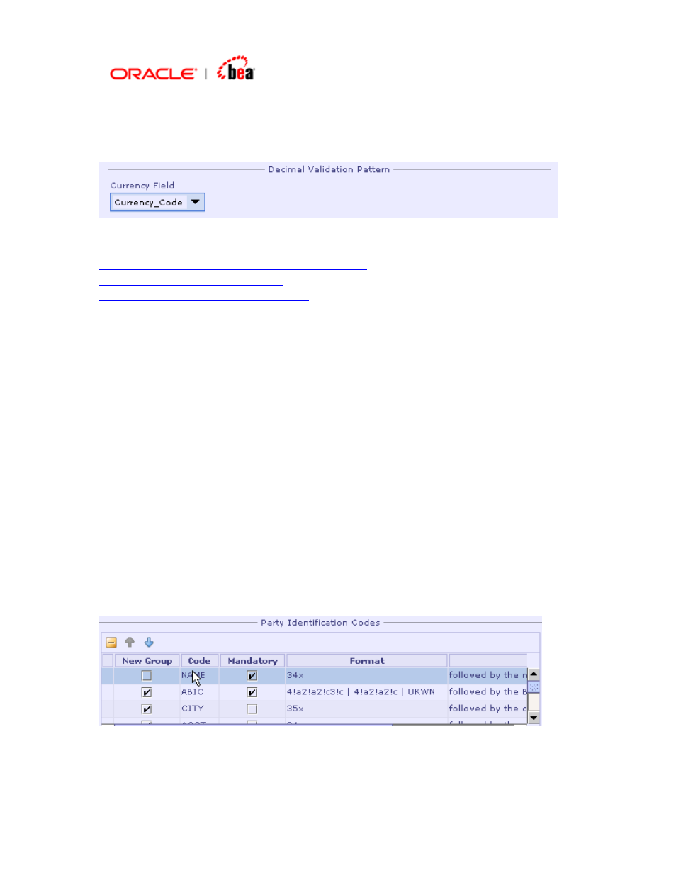 Adding party identification validation, Specifying party identification codes, Party identification | BEA SWIFT Adapter User Manual | Page 73 / 113