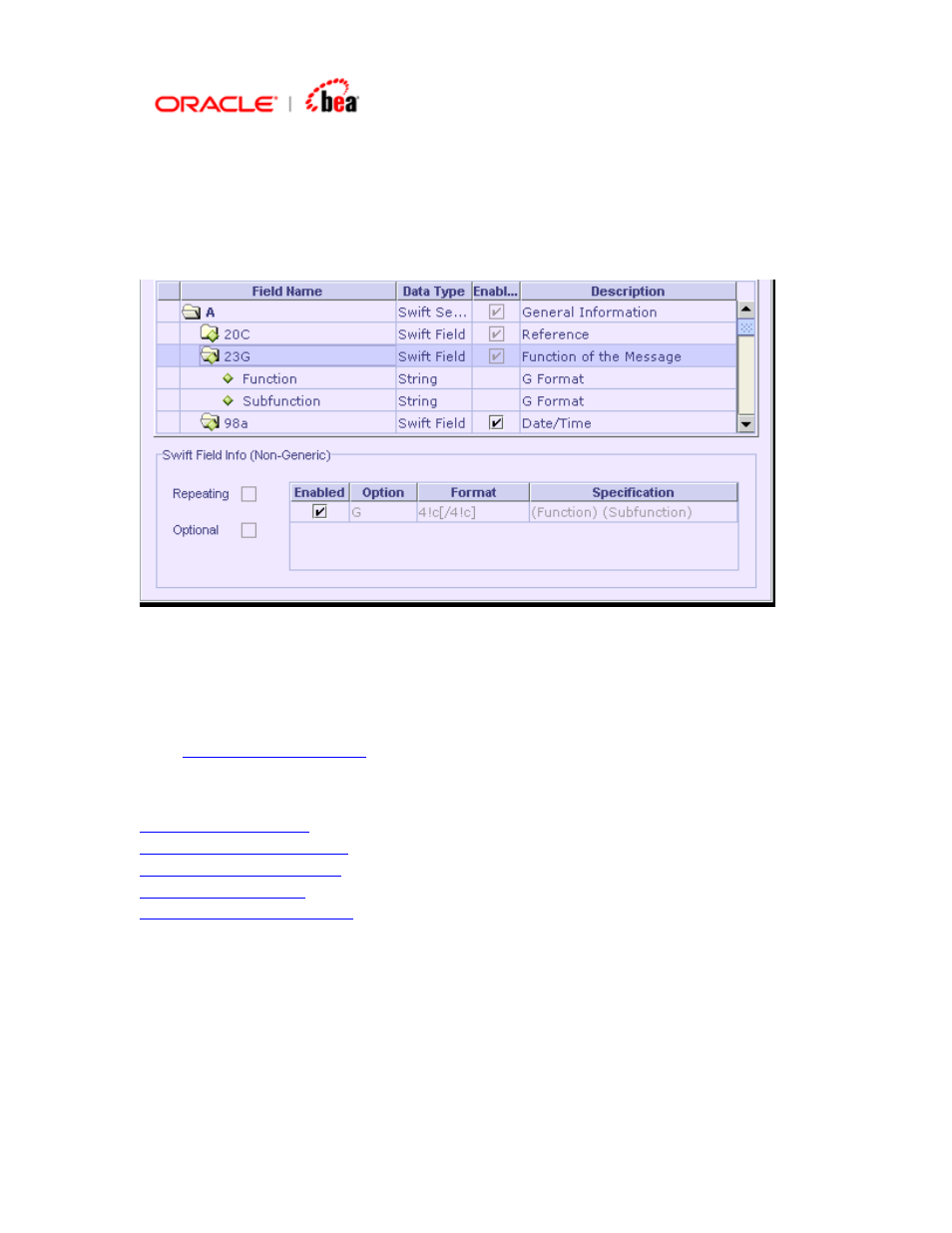 Swift field info (non-generic) | BEA SWIFT Adapter User Manual | Page 90 / 113