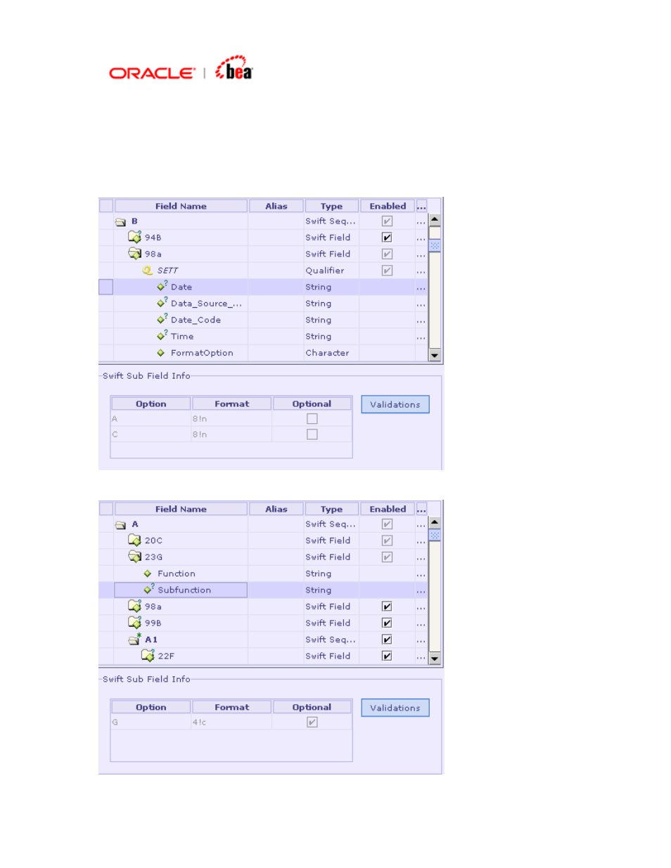 Swift sub field info | BEA SWIFT Adapter User Manual | Page 91 / 113