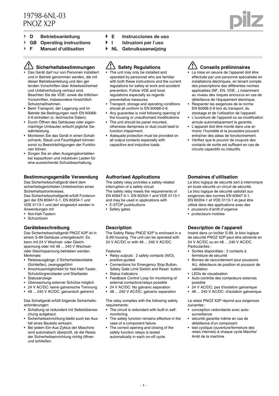 Pilz PNOZ X2P C 48-240VACDC 2n/o User Manual | 16 pages