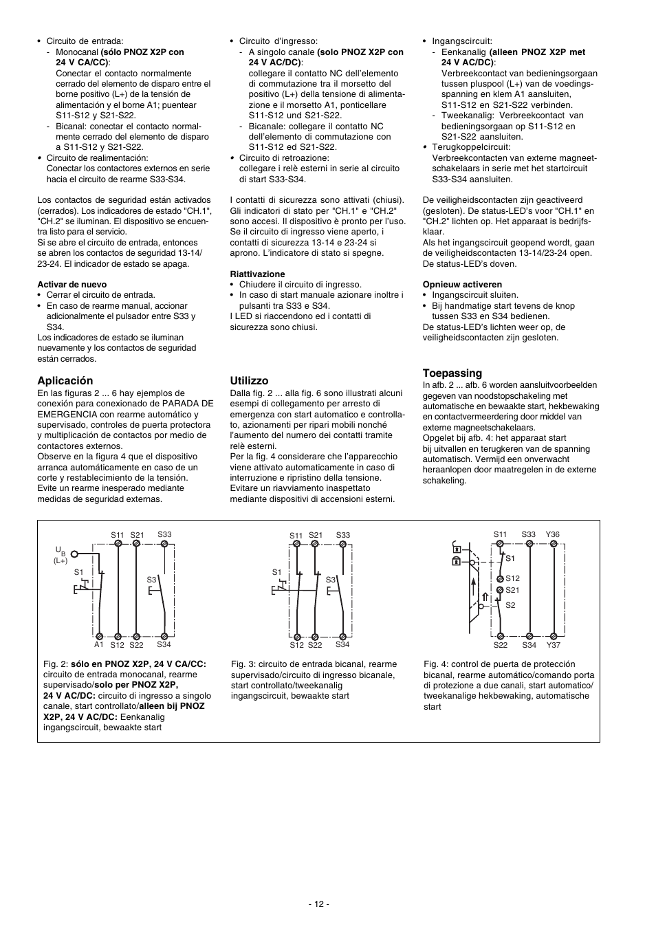 Aplicación, Utilizzo, Toepassing | Pilz PNOZ X2P C 48-240VACDC 2n/o User Manual | Page 12 / 16