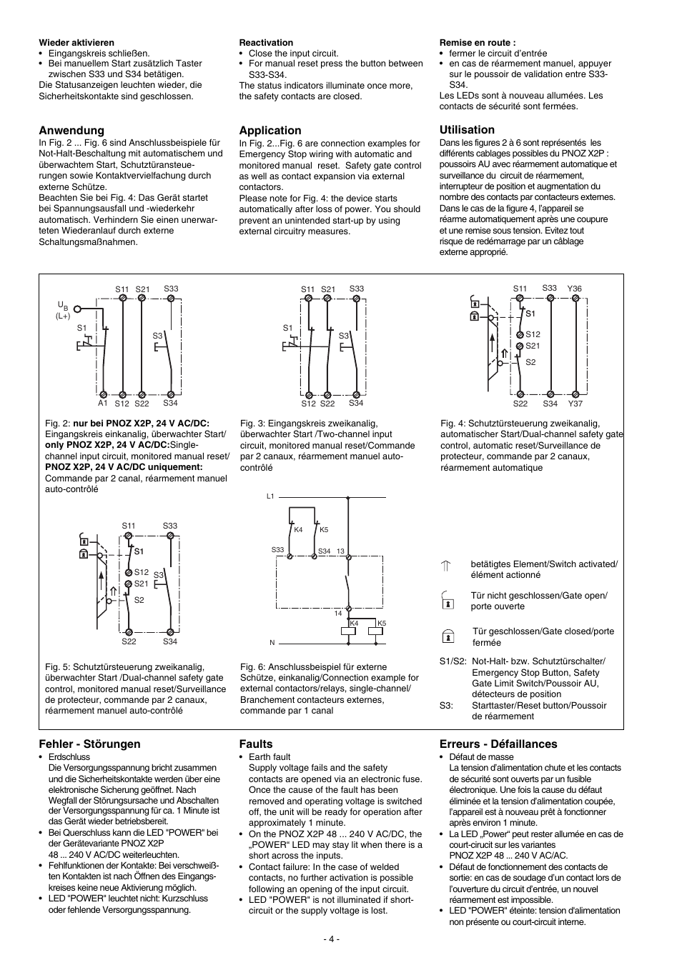 Erreurs - défaillances, Faults, Fehler - störungen | Application, Utilisation, Anwendung | Pilz PNOZ X2P C 48-240VACDC 2n/o User Manual | Page 4 / 16