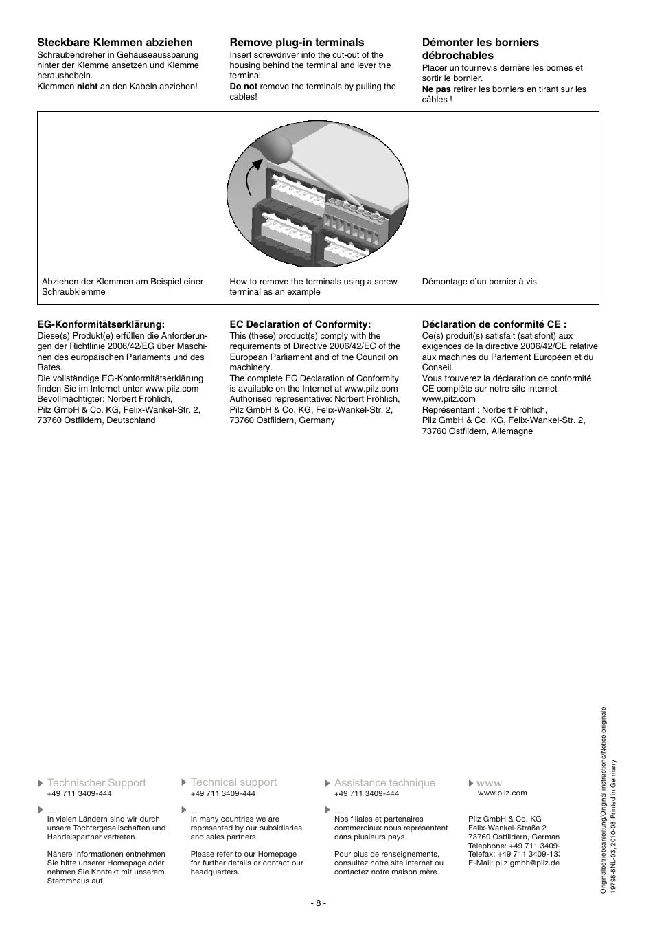 Remove plug-in terminals, Démonter les borniers débrochables | Pilz PNOZ X2P C 48-240VACDC 2n/o User Manual | Page 8 / 16