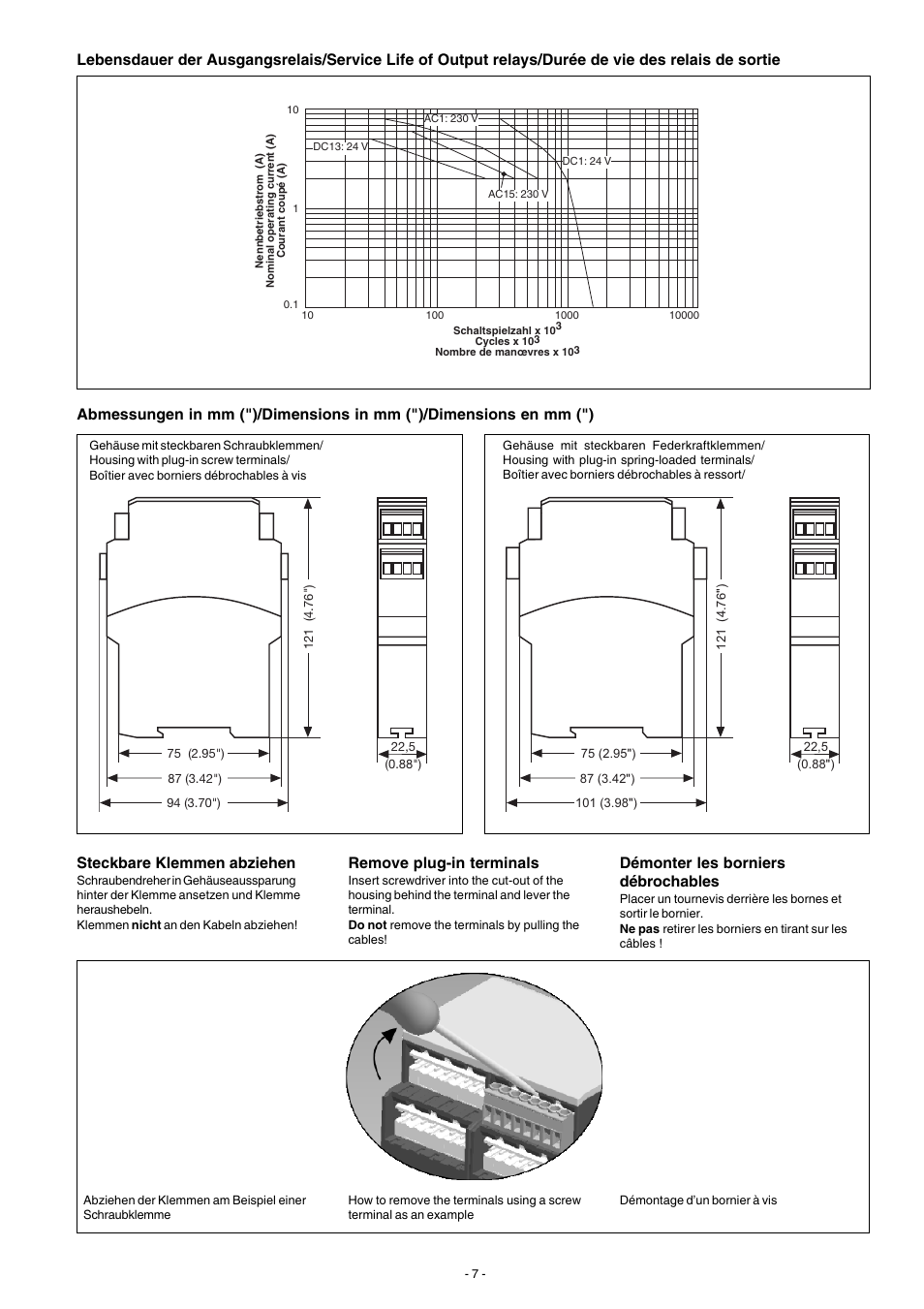 Steckbare klemmen abziehen, Remove plug-in terminals, Démonter les borniers débrochables | Pilz PNOZ X2.3P C 24VACDC 3n/o User Manual | Page 7 / 16