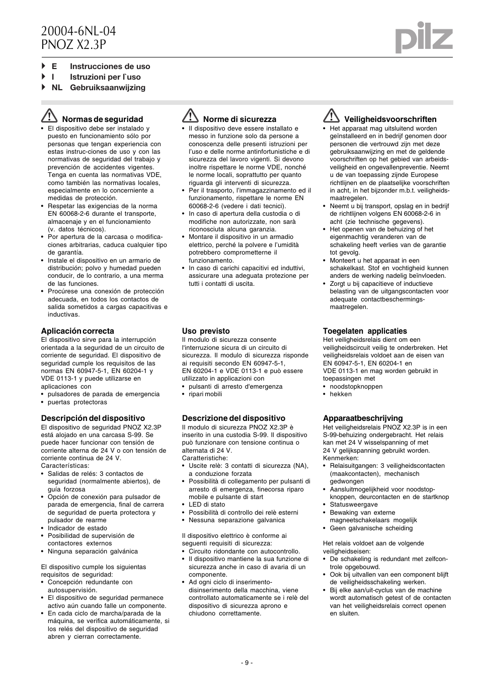 Pilz PNOZ X2.3P C 24VACDC 3n/o User Manual | Page 9 / 16
