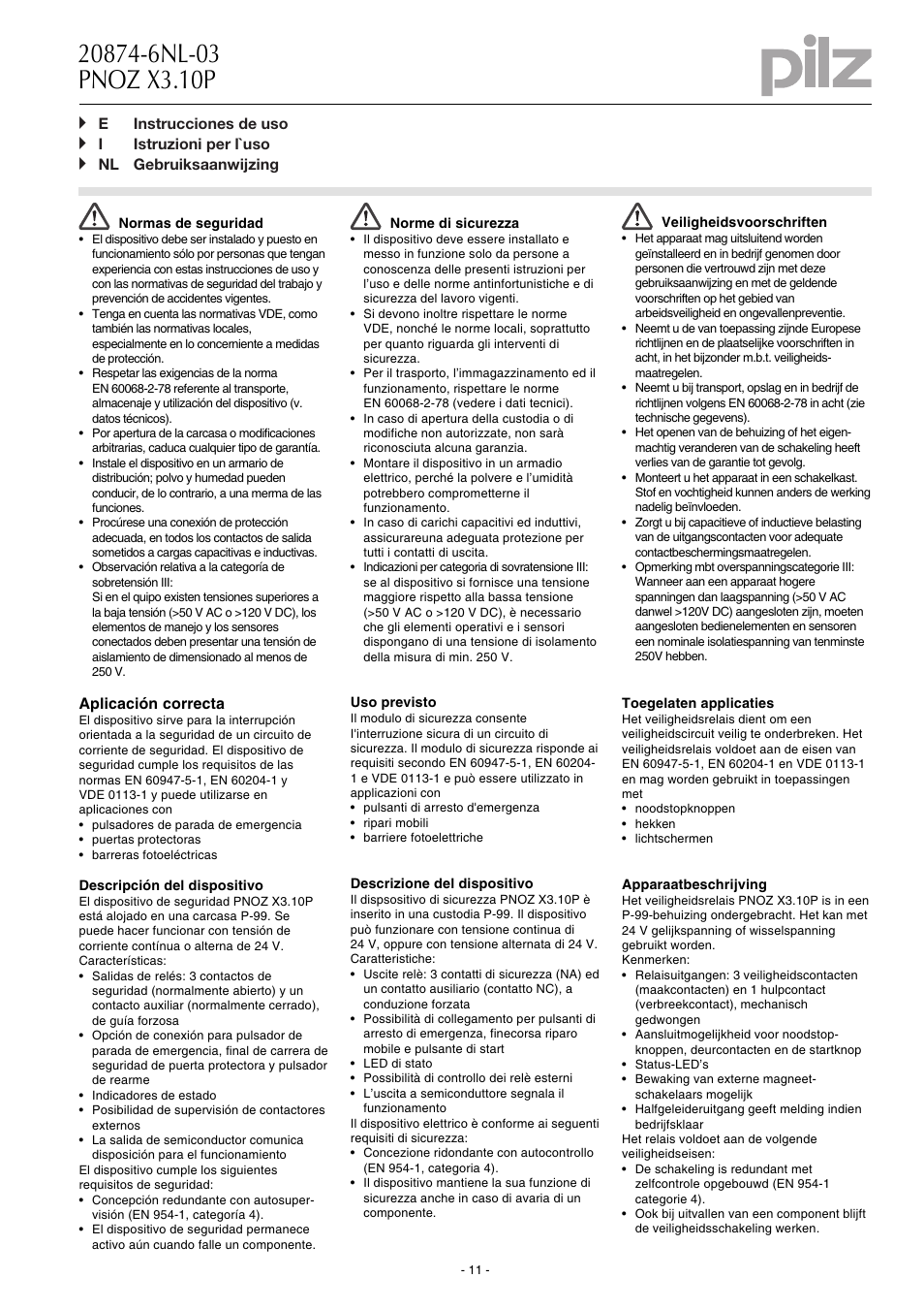 Pilz PNOZ X3.10P C 24VACDC 3n/o 1n/c 1so User Manual | Page 11 / 20