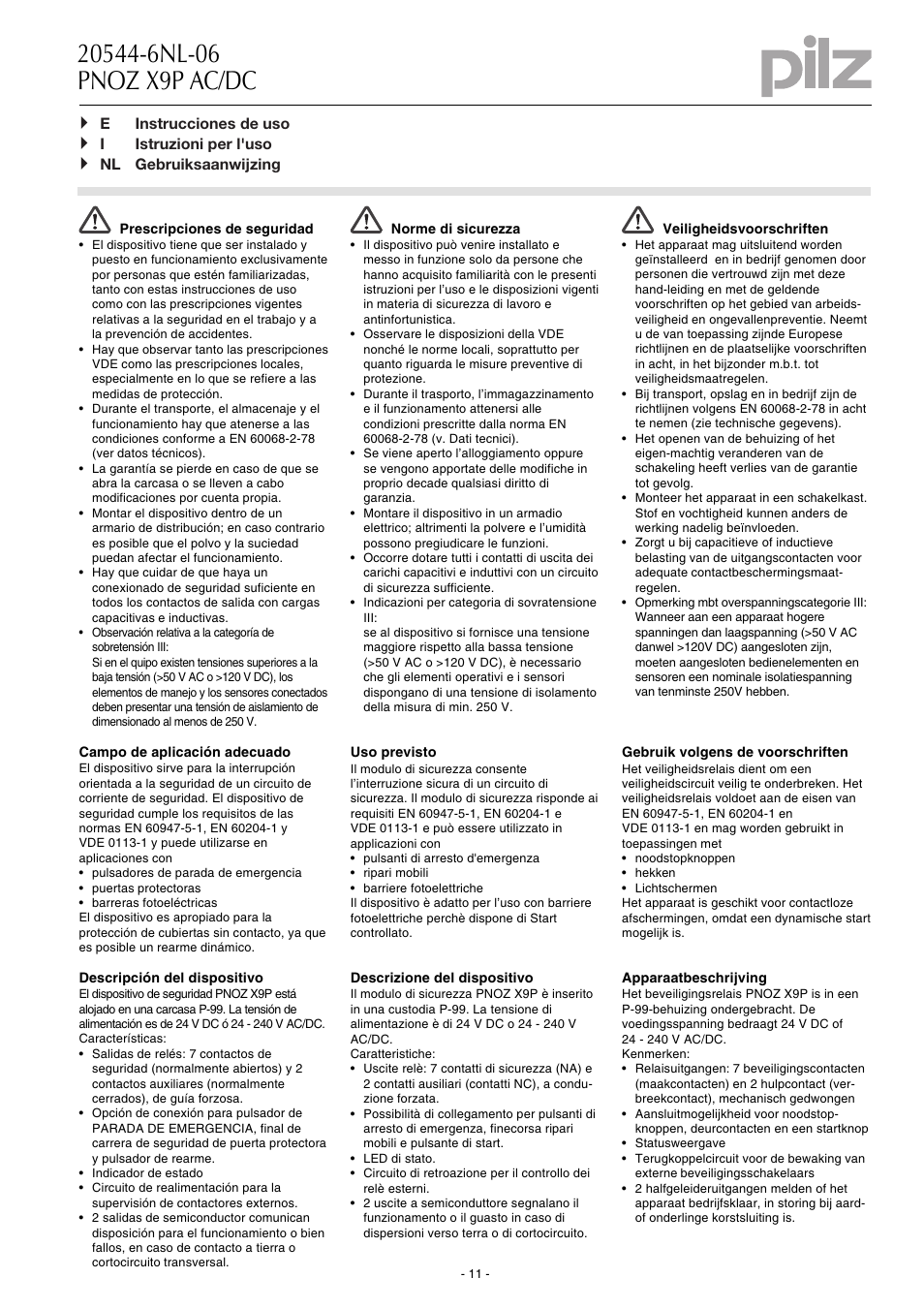 Pilz PNOZ X9P C 24VDC 7n/o 2n/c 2so User Manual | Page 11 / 20