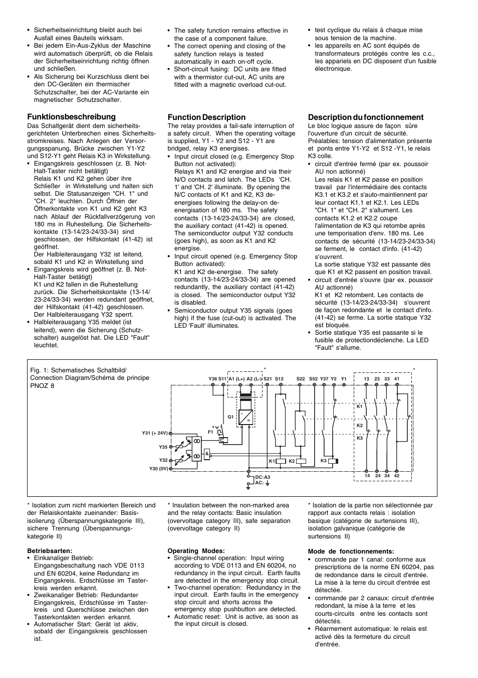 Funktionsbeschreibung, Function description, Description du fonctionnement | Pilz PNOZ 8 110VAC 3n/o 1n/c 2so User Manual | Page 2 / 8