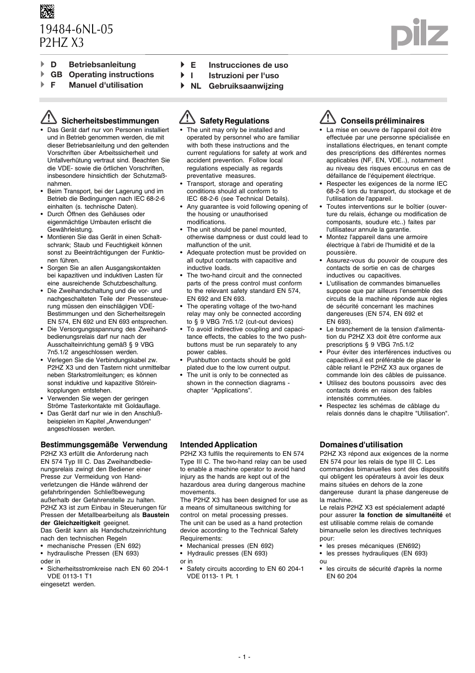 Pilz P2HZ X3 24VDC 2n/o 1n/c User Manual | 16 pages