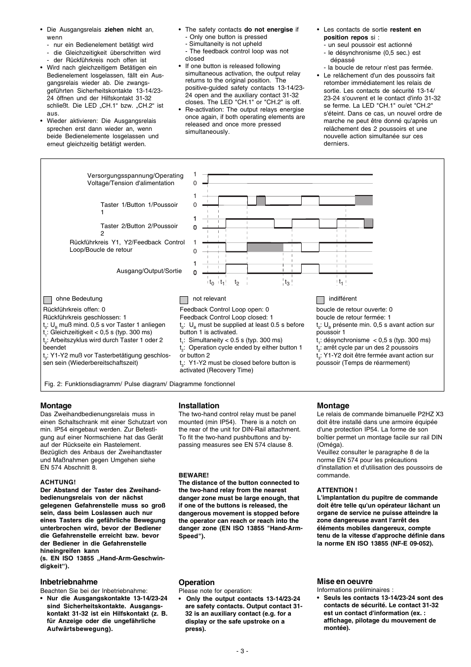 Montage, Inbetriebnahme, Mise en oeuvre | Installation, Operation | Pilz P2HZ X3 24VDC 2n/o 1n/c User Manual | Page 3 / 16