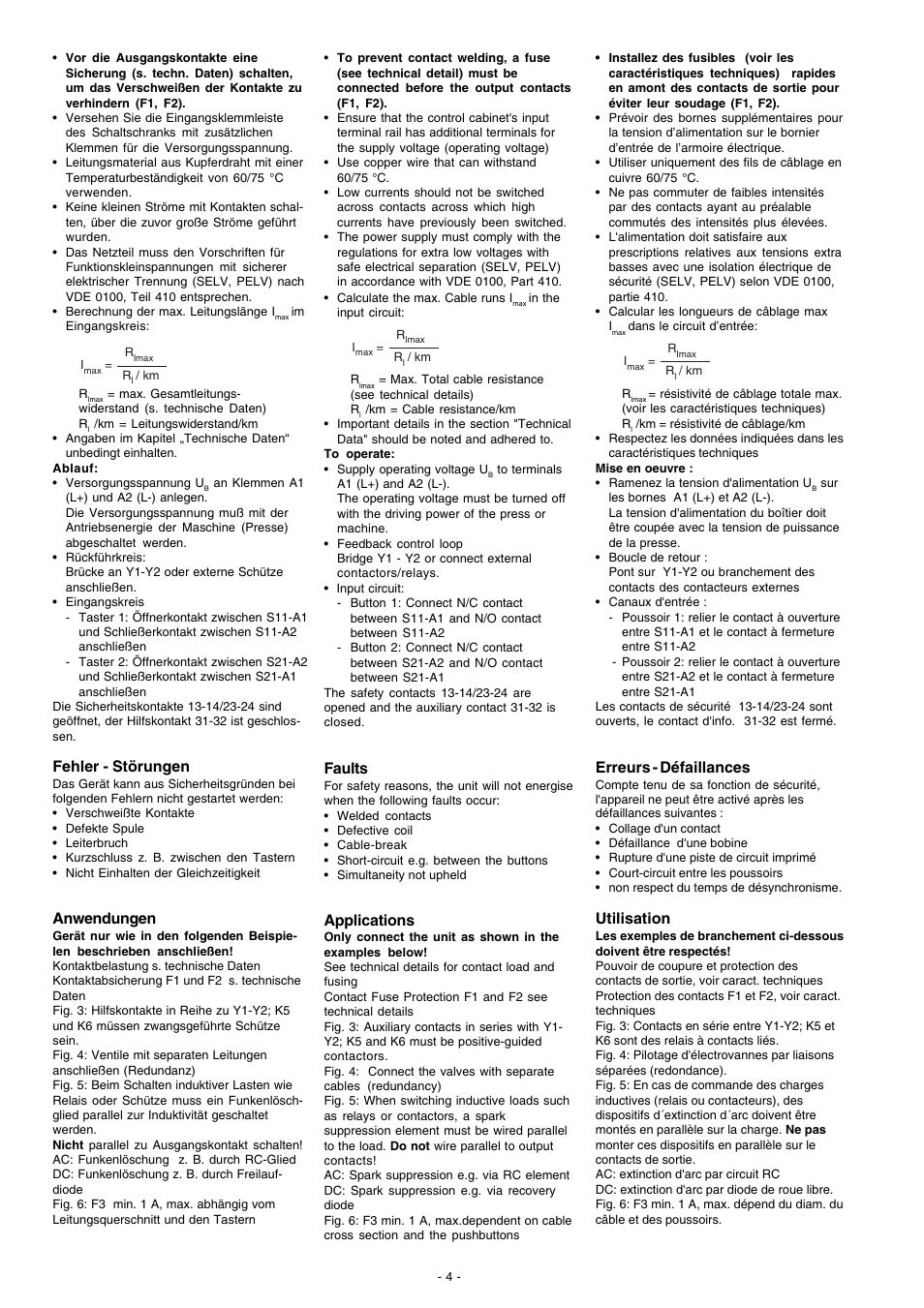 Fehler - störungen, Anwendungen, Erreurs - défaillances | Utilisation, Faults, Applications | Pilz P2HZ X3 24VDC 2n/o 1n/c User Manual | Page 4 / 16