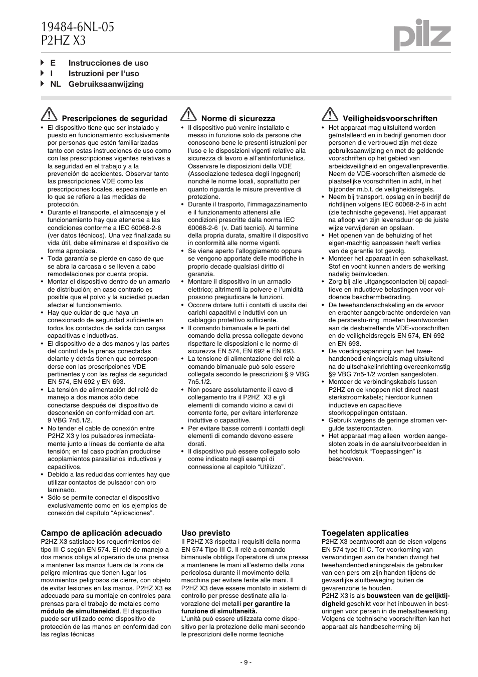 Pilz P2HZ X3 24VDC 2n/o 1n/c User Manual | Page 9 / 16