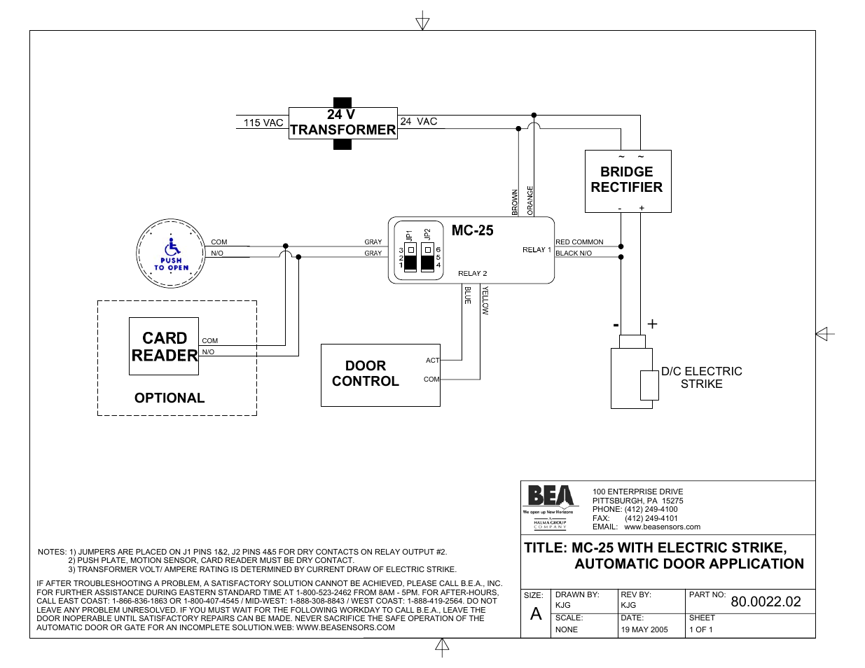 Door control, 24 v transformer, Optional bridge rectifier | BEA 80.0011.02 User Manual | Page 10 / 17